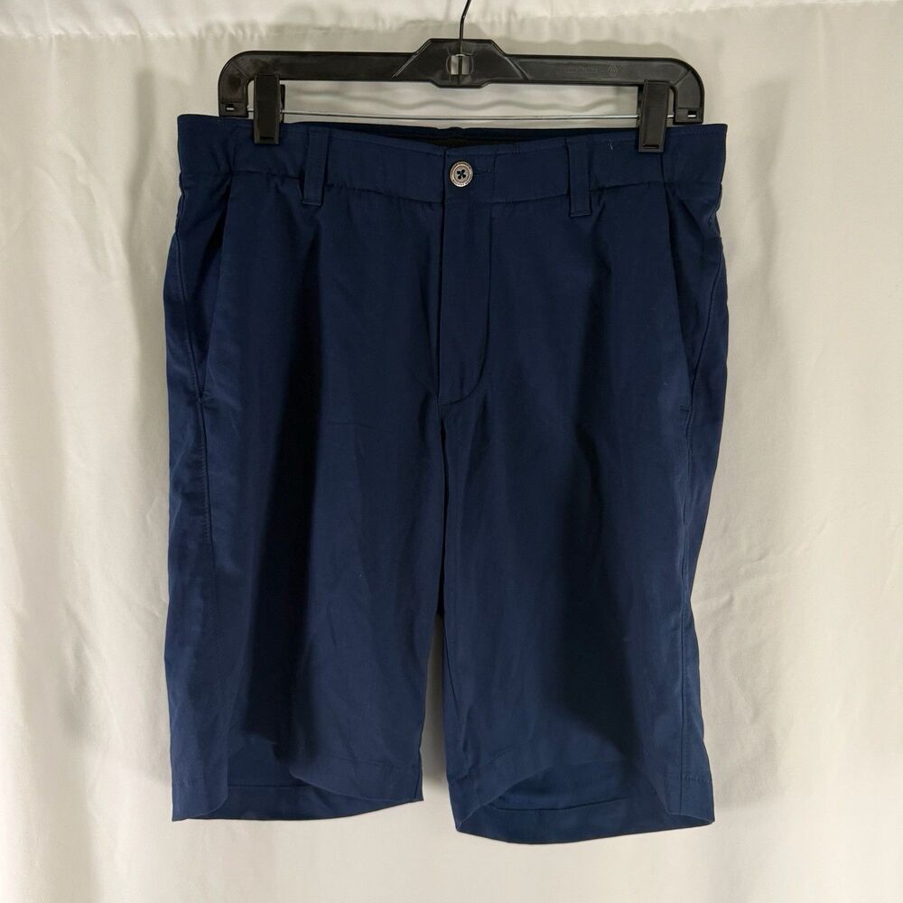Under Armour Golf Shorts Men's 32 Navy Blue Flat Front Slash Pocket 10" Inseam
